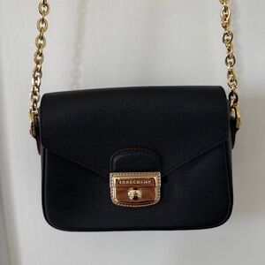 Longchamp Black Crossbody Bag with Gold Chain